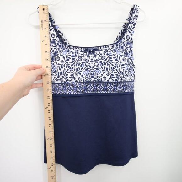 NWOT Lands End Navy Blue White Pattern Swim Tankini Top Underwire Size 8 - Picture 4 of 8